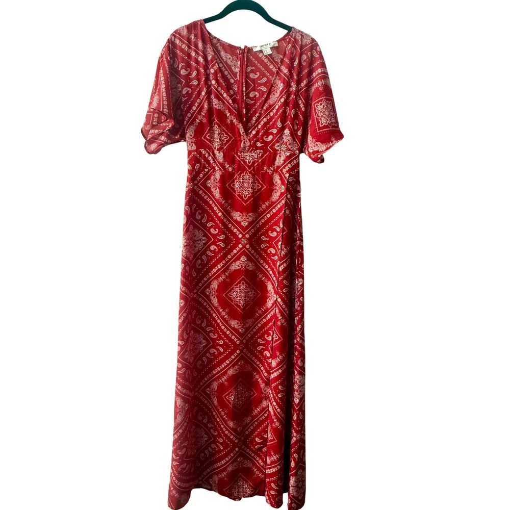 Forever‎ 21 Womens Western Bandana Print Midi Dress Red Size S Boho Festival